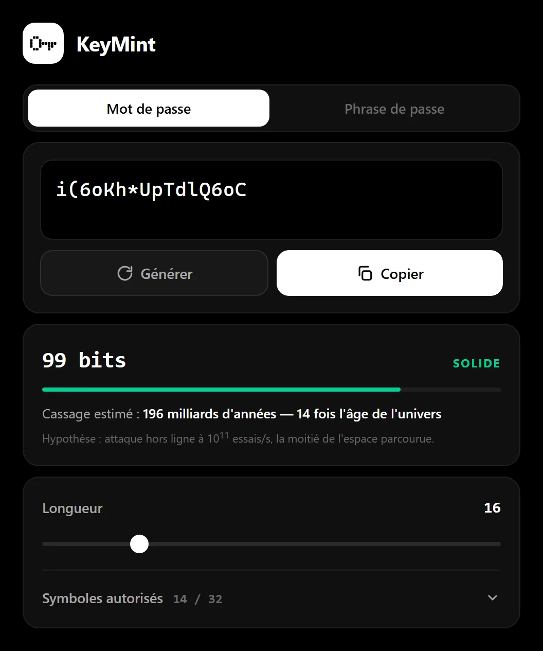KeyMint — password mode with entropy in bits