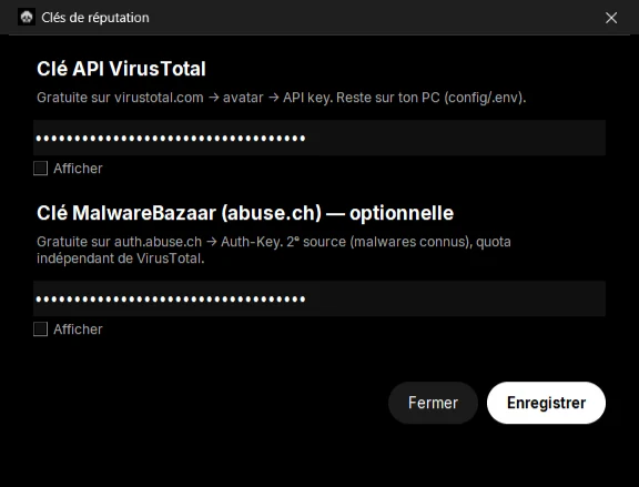 VM Antivirus — reputation API keys, kept local