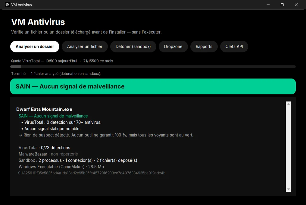 VM Antivirus — sandbox detonation behaviour